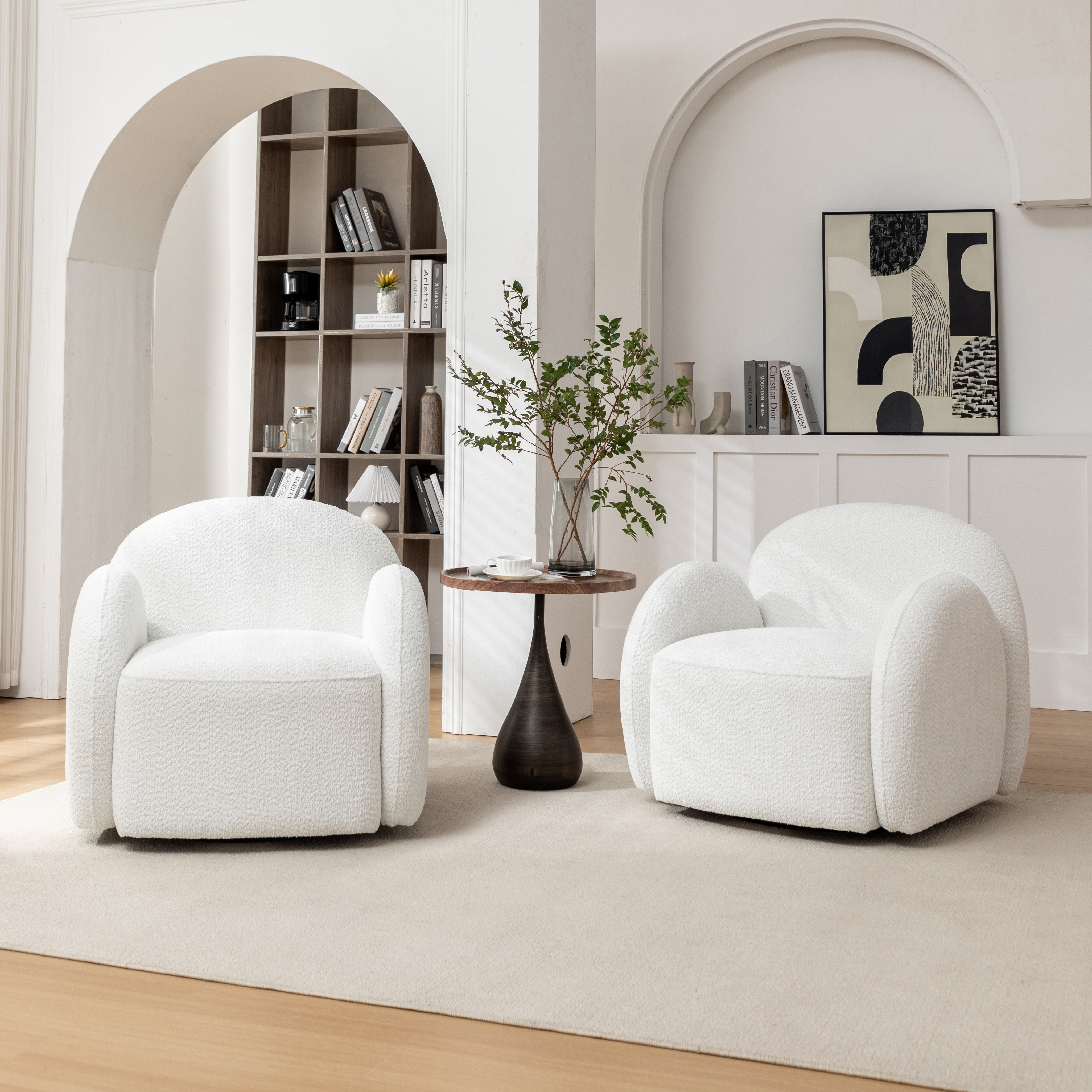 Jacquari Upholstered Swivel Barrel Chair Set of 2 Wrought Studio Fabric White Polyester